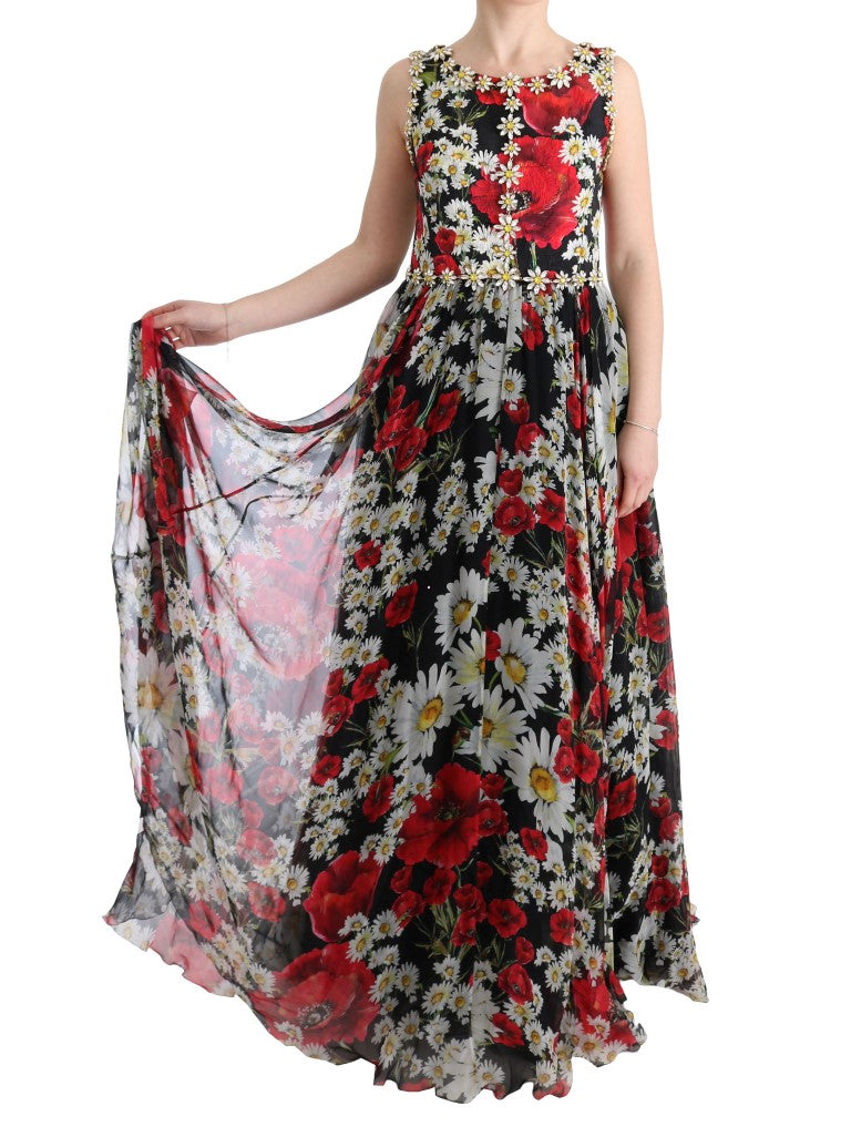 Floral Maxi Gown με Sunflower print και κρύσταλλα