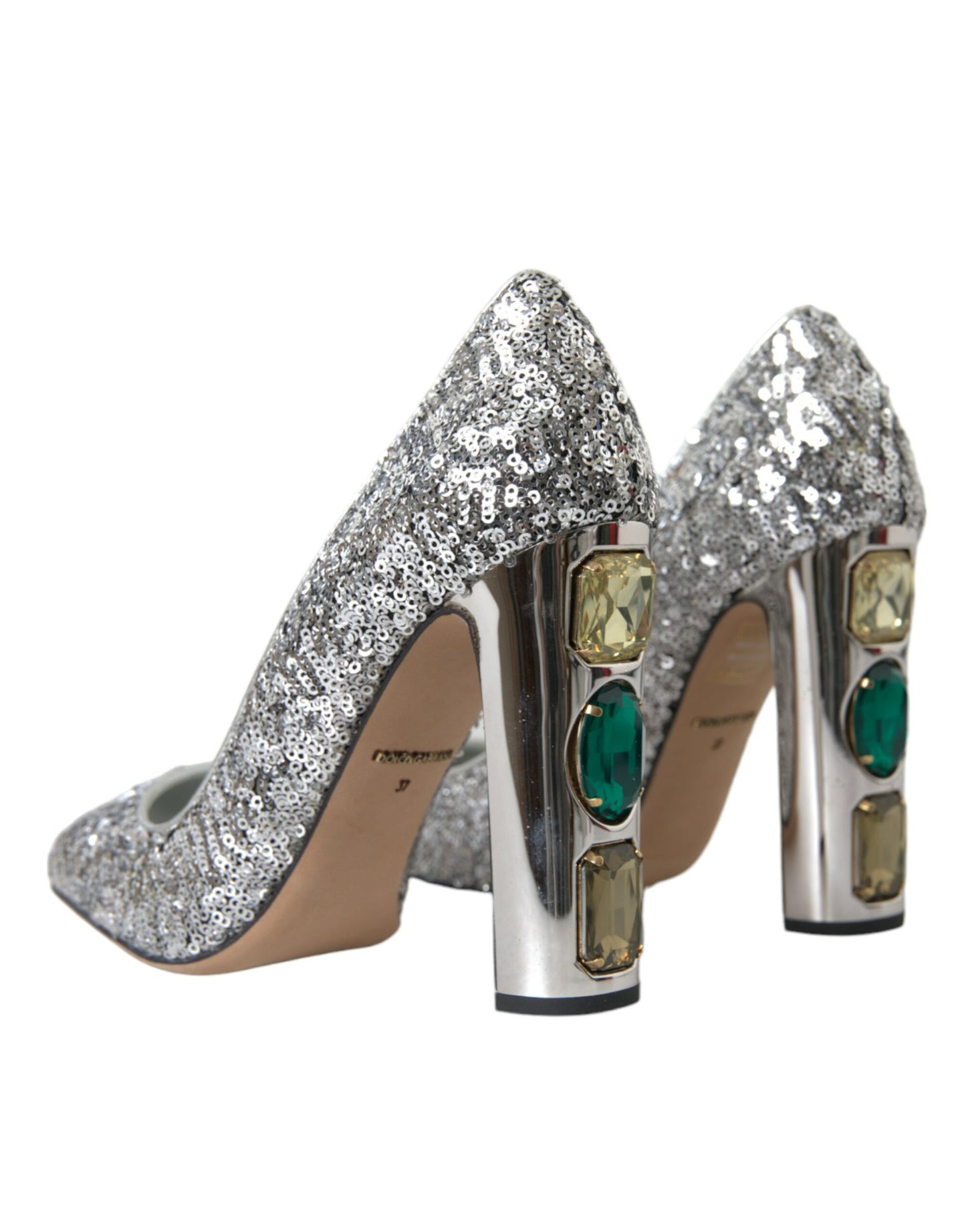 Silver Sequin Embellished Heels Pumps Shoes