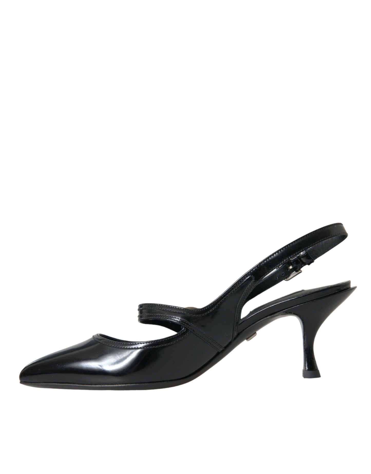 Μαύρα Δερμάτινα Διακοσμημένα Παπούτσια Slingbacks