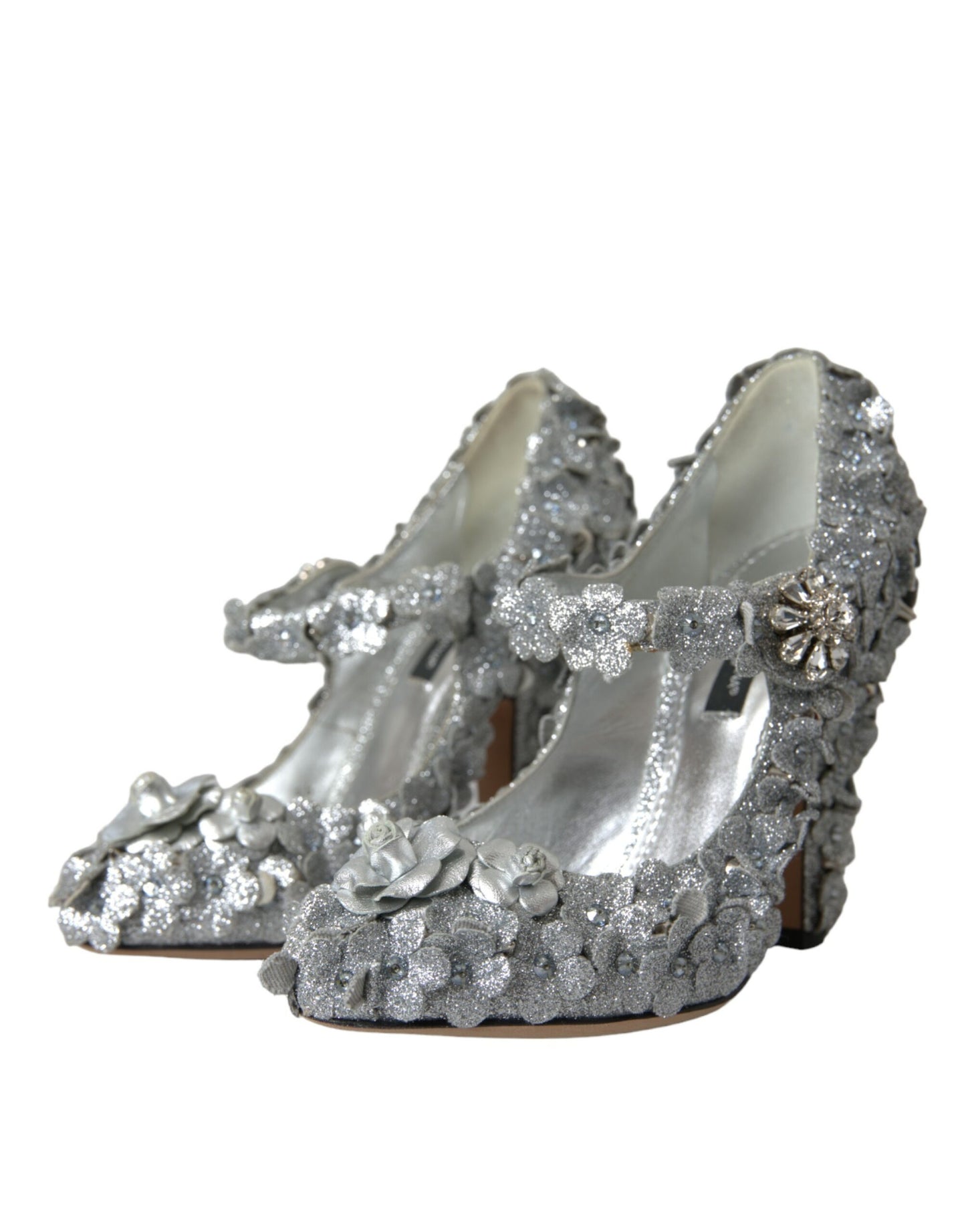 Ασημί Floral Crystal Παπούτσια Mary Jane Pumps