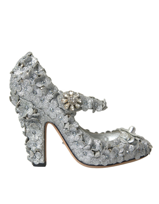 Ασημί Floral Crystal Παπούτσια Mary Jane Pumps