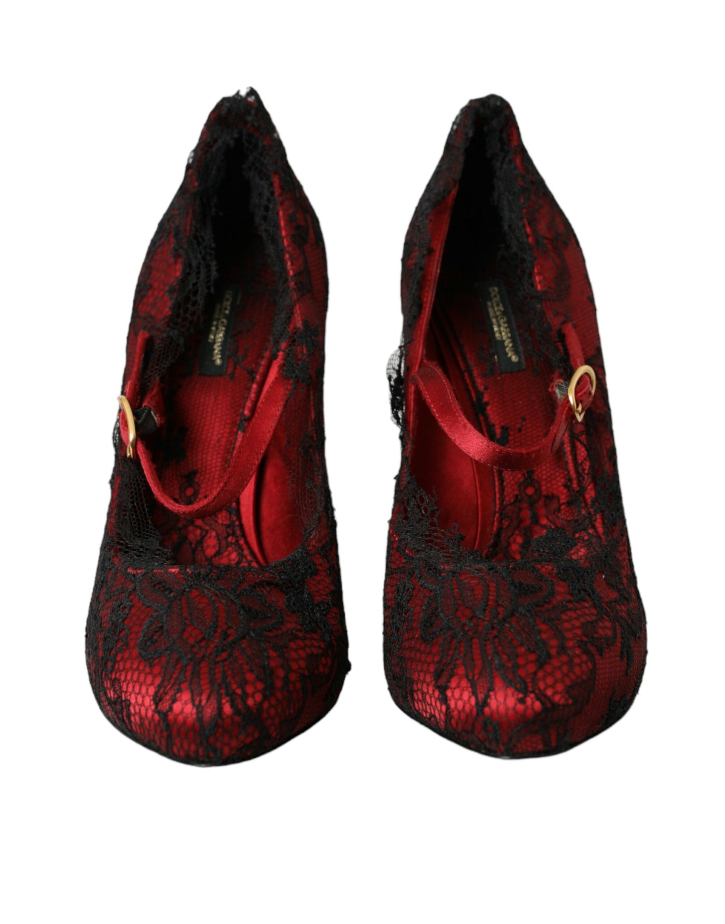 Κόκκινο μαύρο Floral Lace Παπούτσια Mary Jane Pumps