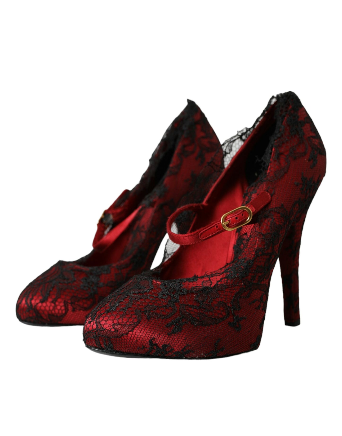 Κόκκινο μαύρο Floral Lace Παπούτσια Mary Jane Pumps