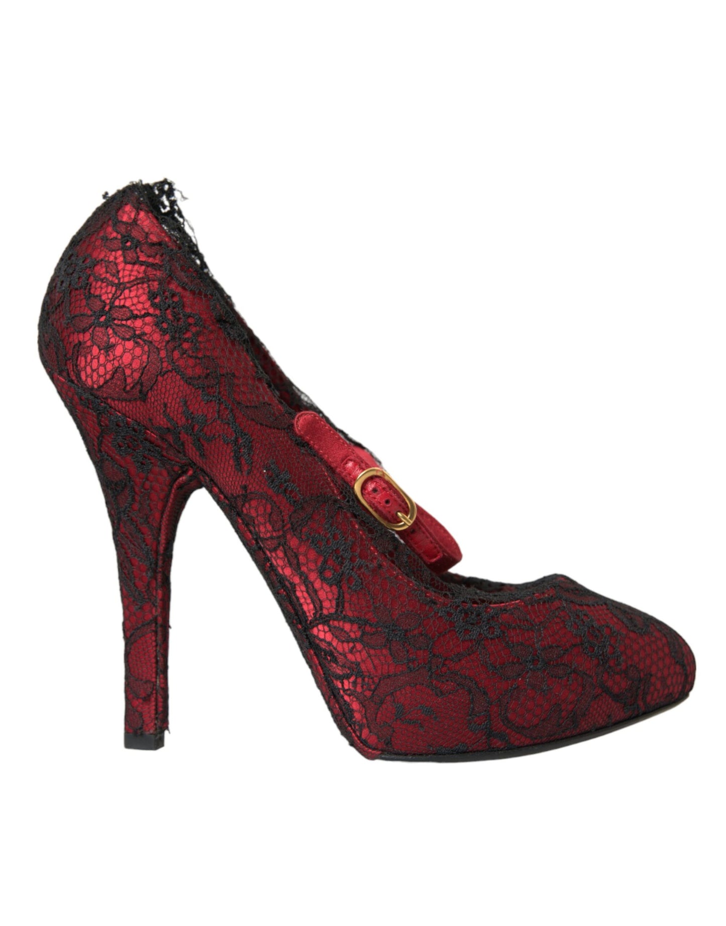 Κόκκινο μαύρο Floral Lace Παπούτσια Mary Jane Pumps