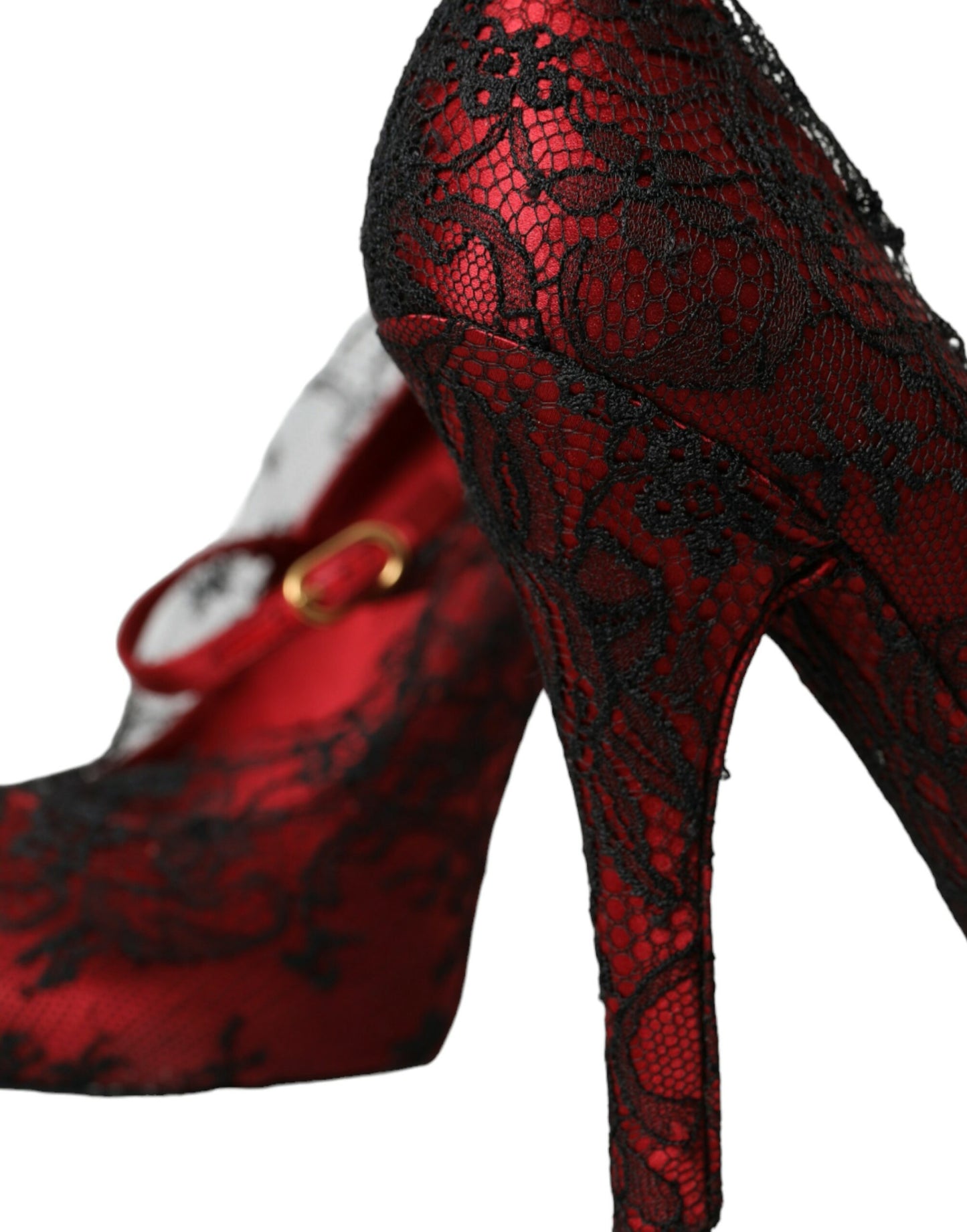 Κόκκινο μαύρο Floral Lace Παπούτσια Mary Jane Pumps