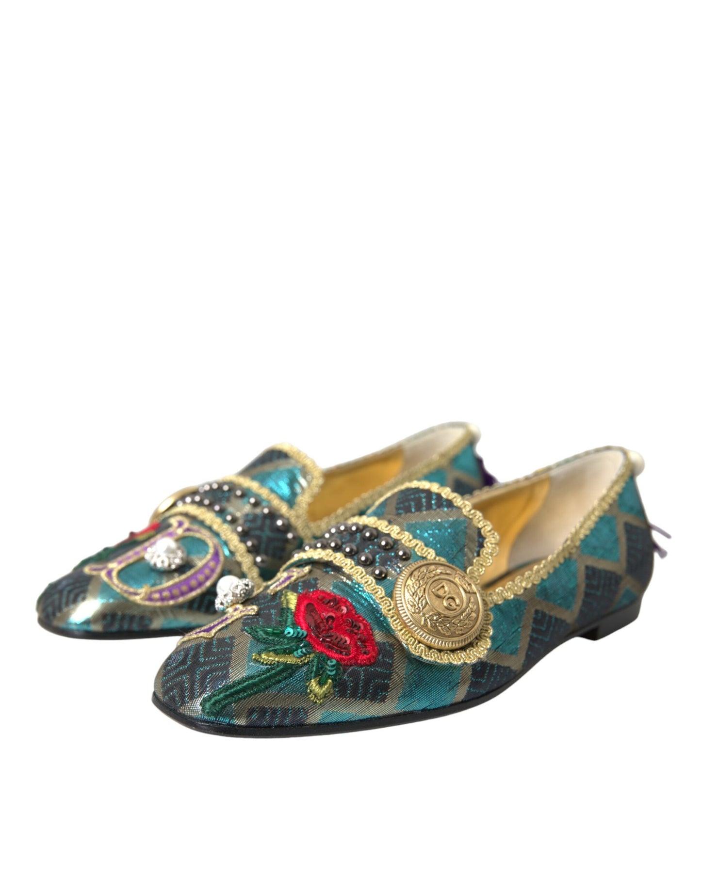 Multicolor Jacquard Embellished Loafers Shoes