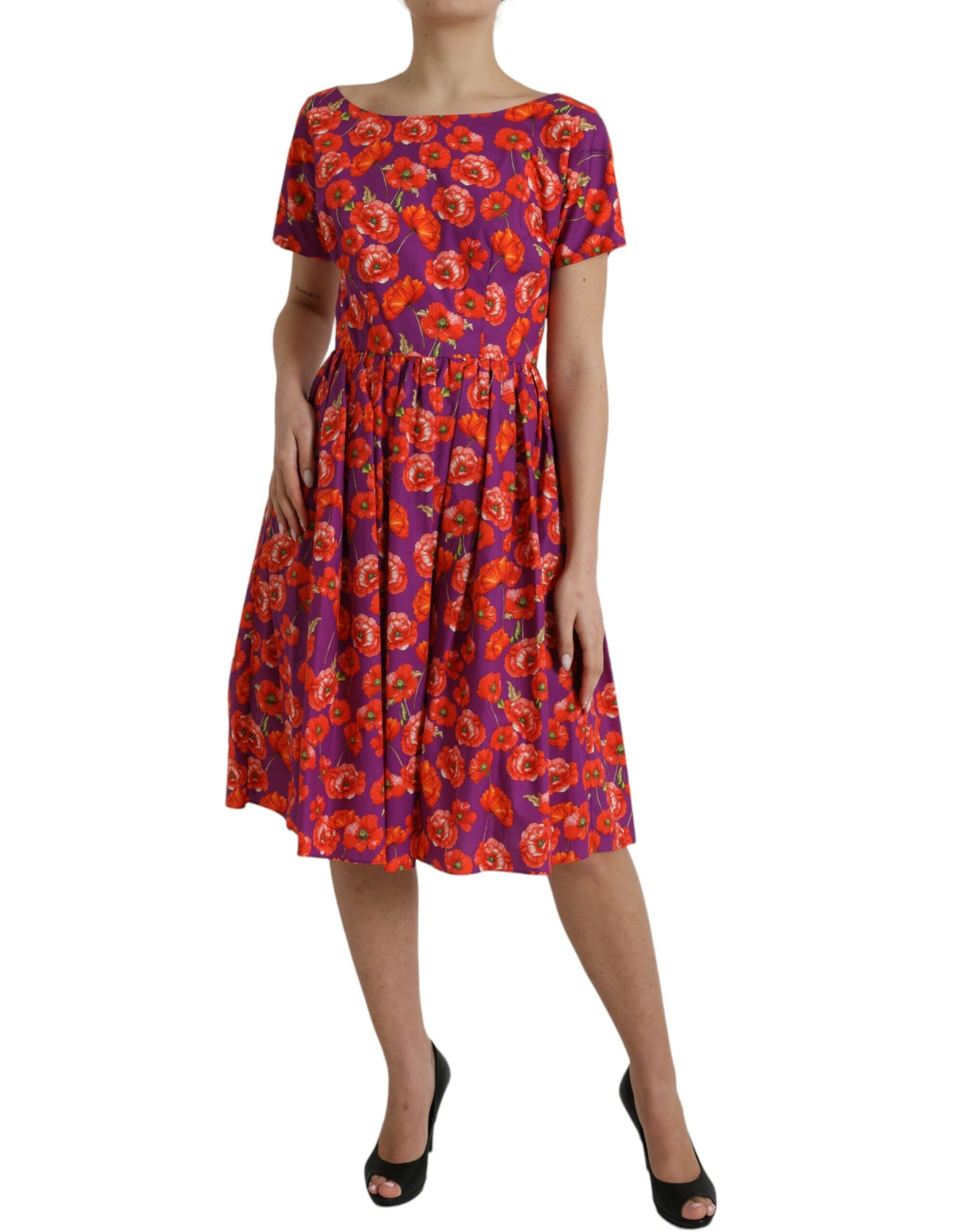 Multicolor Floral Cotton A-line Knee Length Dress