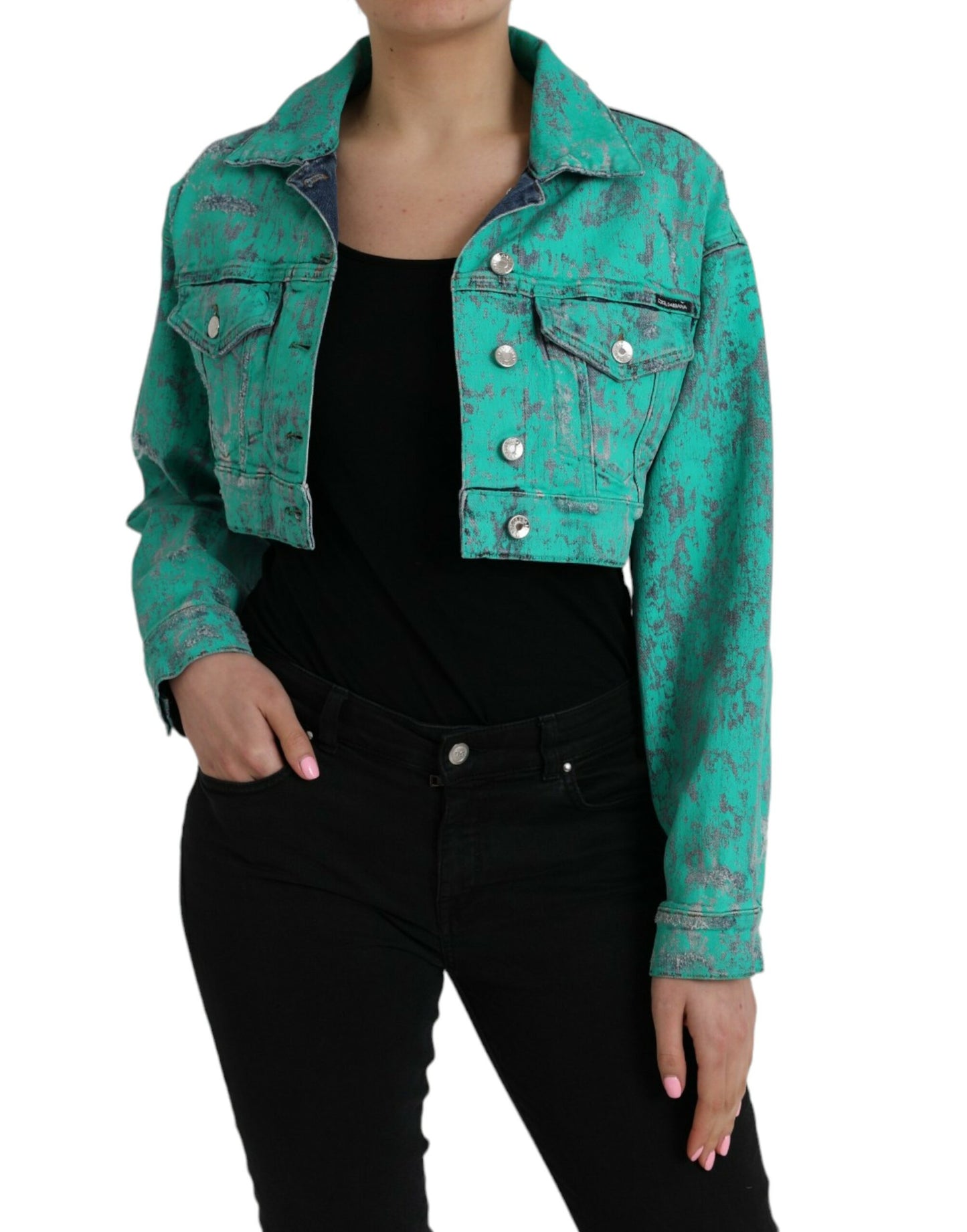 Μπουφάν Green Cotton Tie Dye Cropped Cropped Denim Jacket