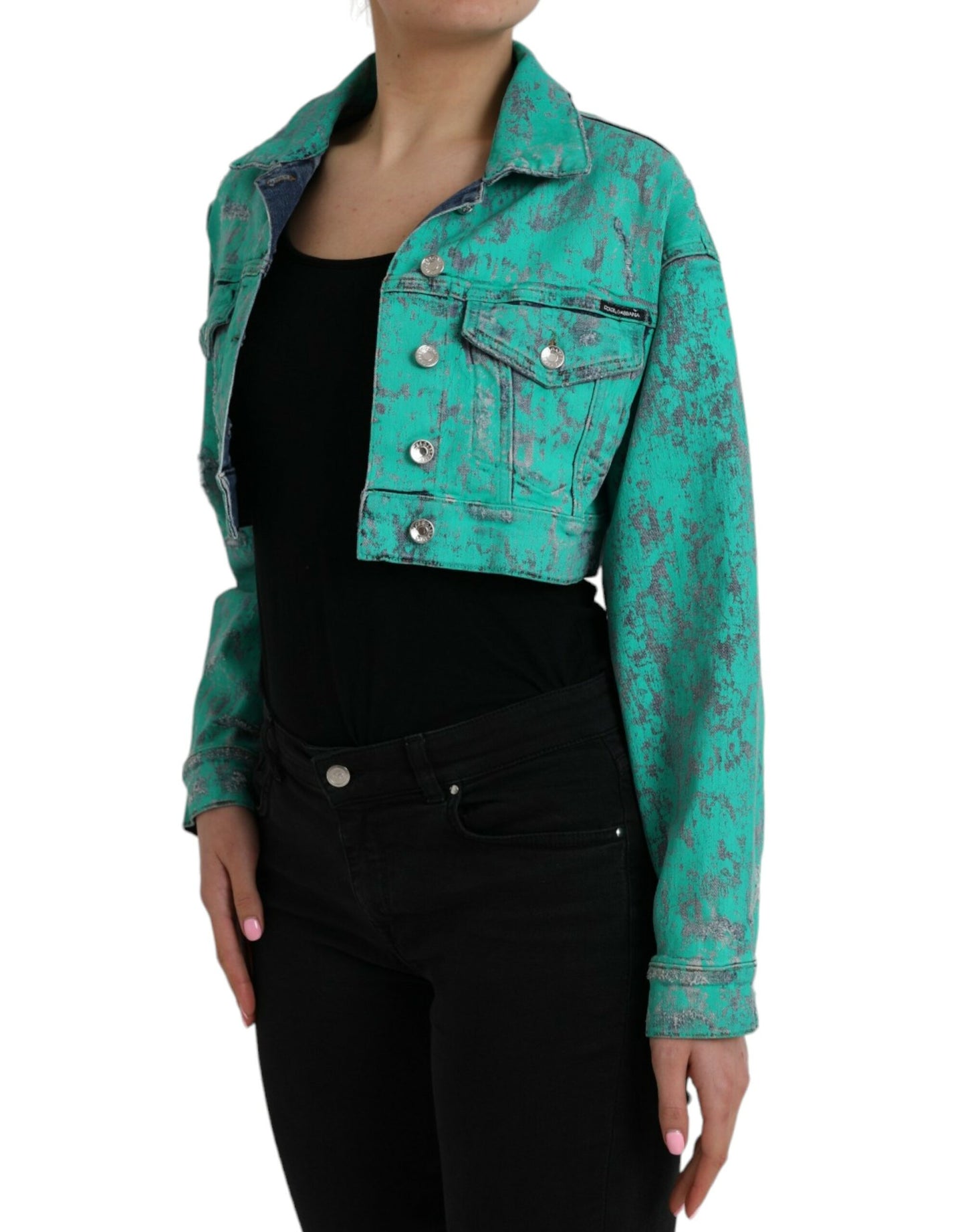 Μπουφάν Green Cotton Tie Dye Cropped Cropped Denim Jacket