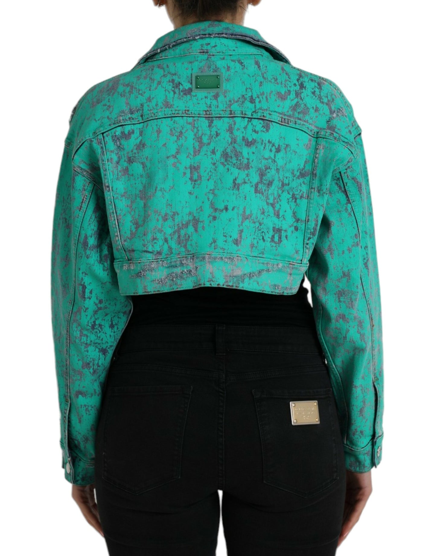 Μπουφάν Green Cotton Tie Dye Cropped Cropped Denim Jacket