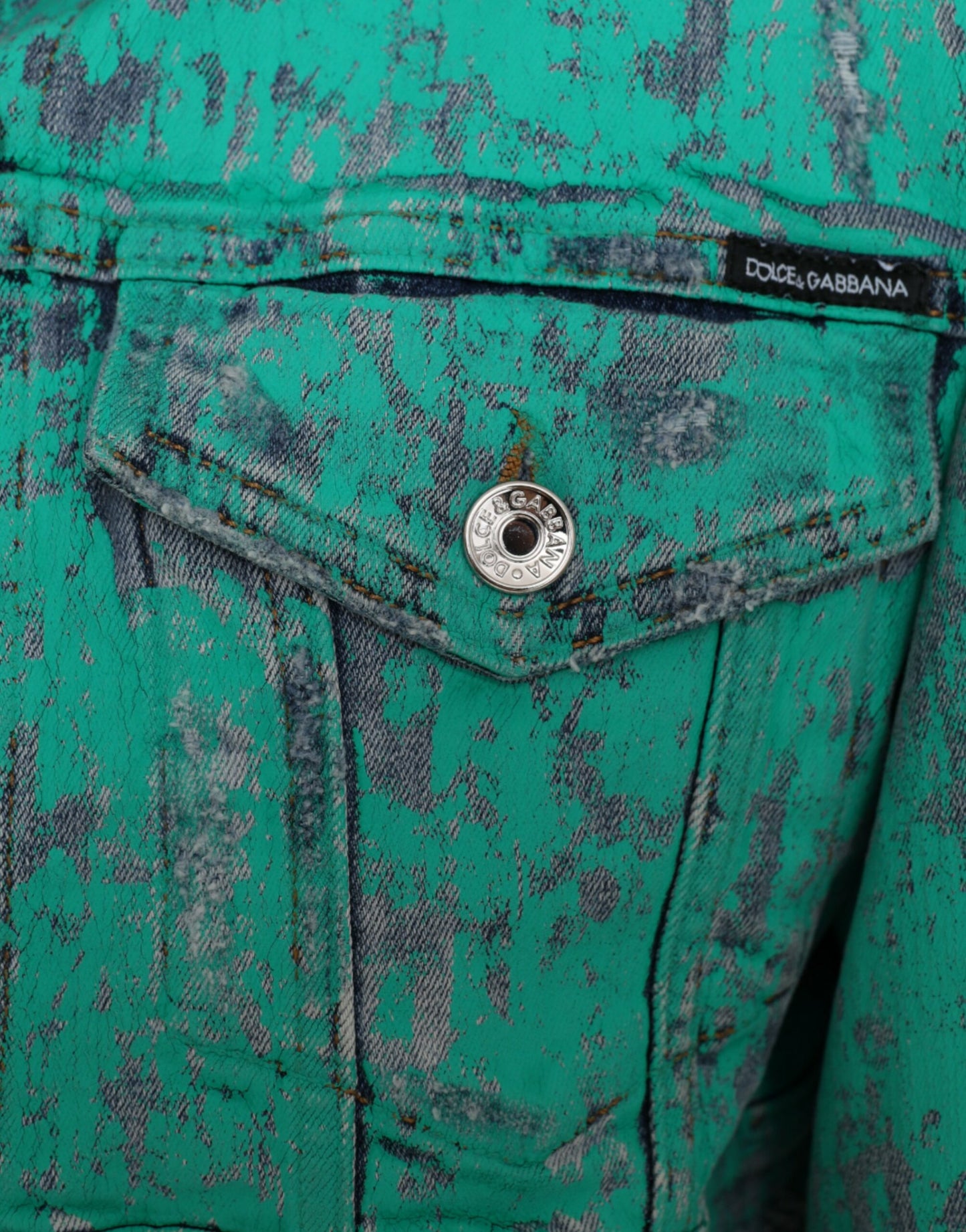 Μπουφάν Green Cotton Tie Dye Cropped Cropped Denim Jacket