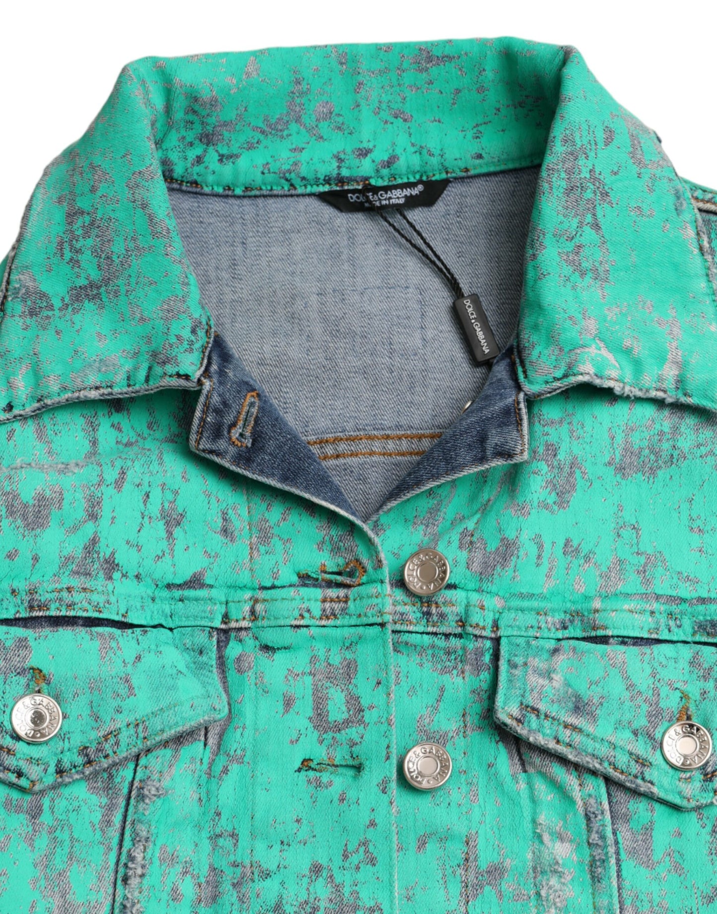 Μπουφάν Green Cotton Tie Dye Cropped Cropped Denim Jacket