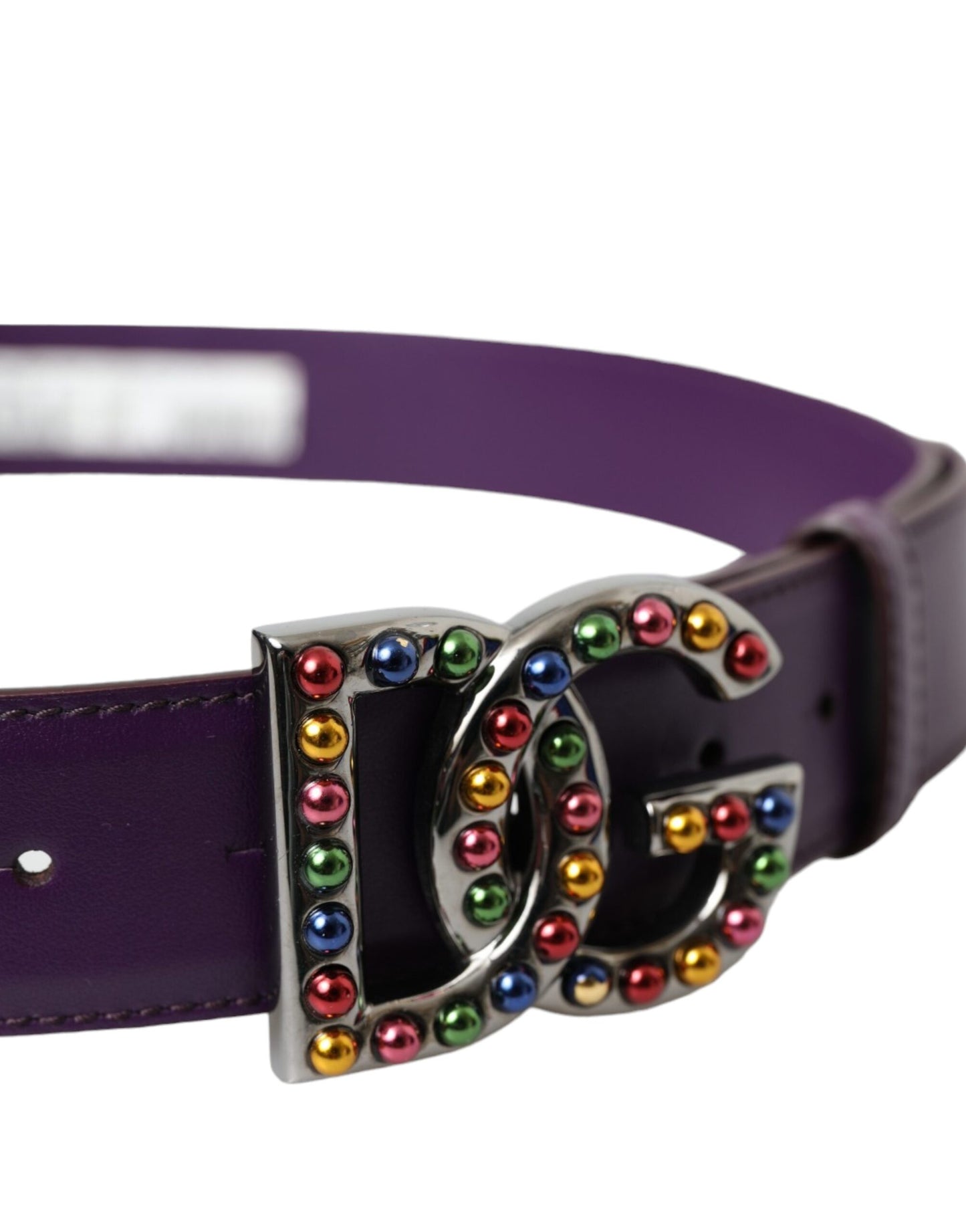 Purple Leather DG Logo Studs Metal Buckle Belt