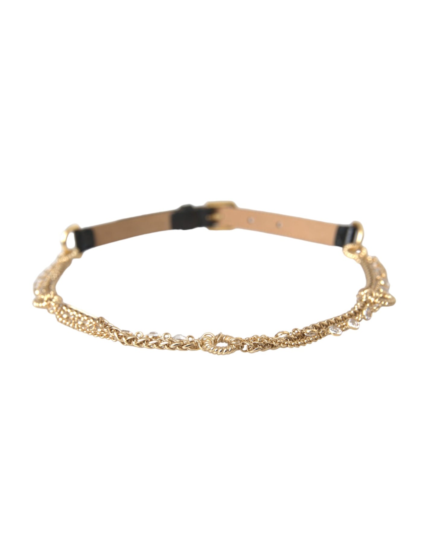 Black Leather Gold Chain Crystal Waist Women Belt