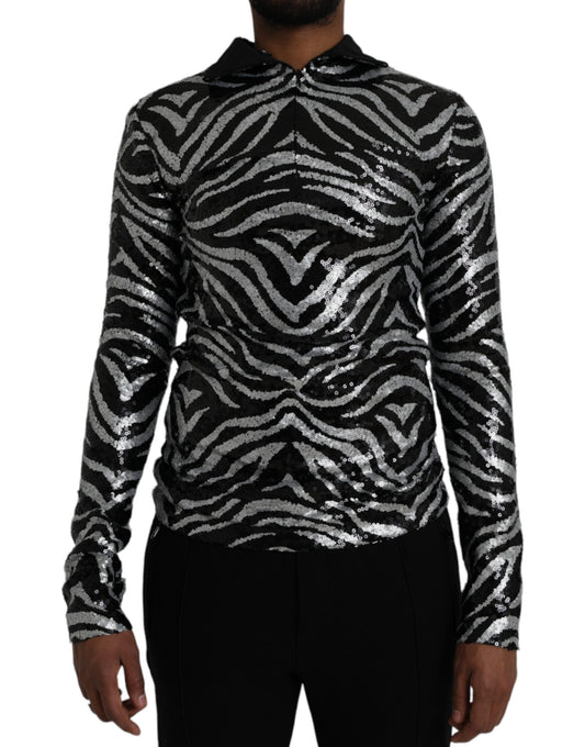 Black Silver Sequined Polyester Sweater