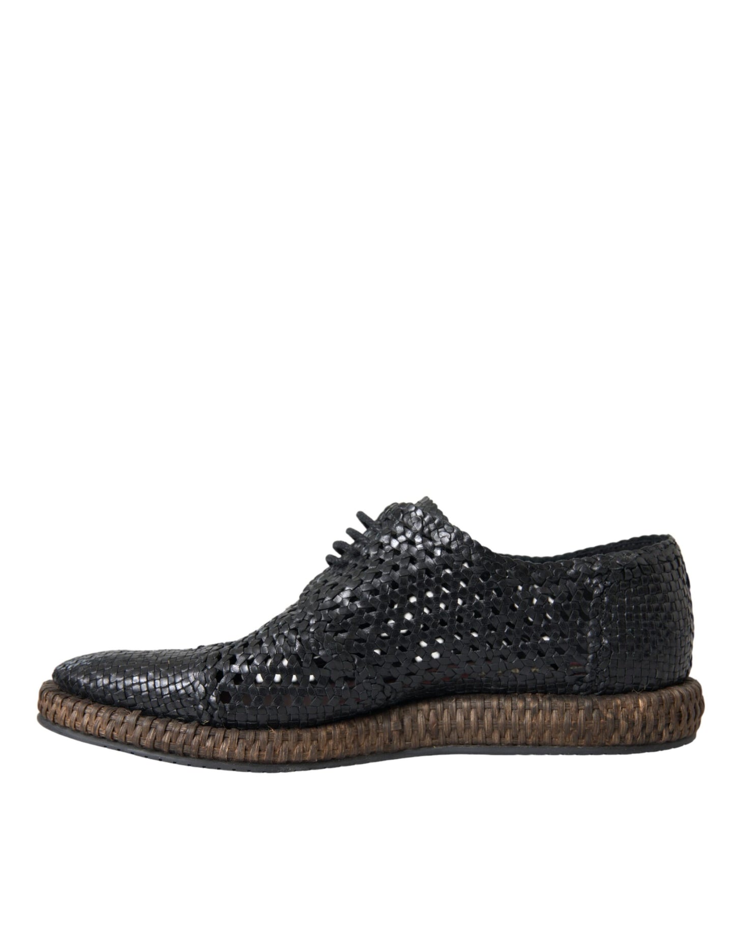 Black Woven Goat Leather Lace Up Derby Shoes