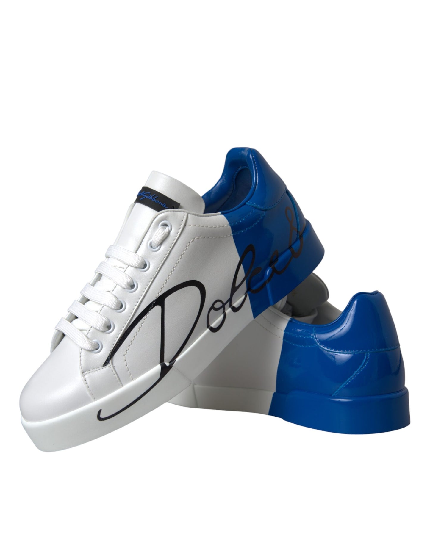 White Blue Leather Logo Low Top Sneakers Shoes