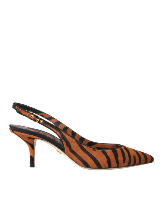 Black Orange Zebra Leather Slingbacks Shoes