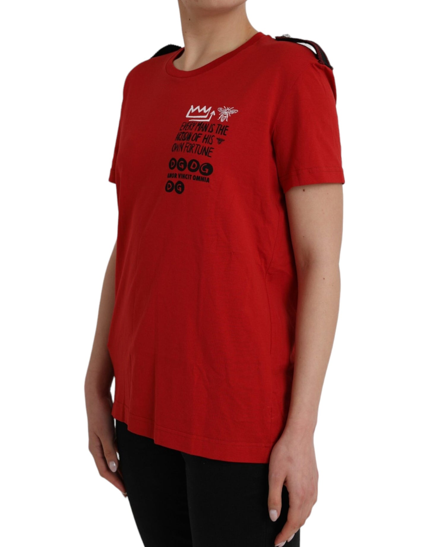 Red Cotton Graphic Print Crew Neck T-shirt