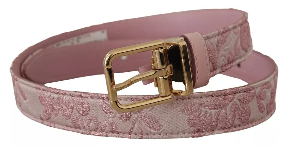 Pink Jaquard Embroidered Gold Tone Metal Buckle Belt