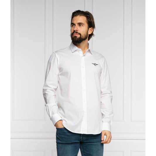 Slim Fit Λευκό βαμβακερό πουκάμισο με λογότυπο Eagle