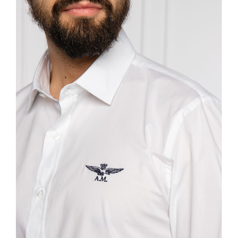 Slim Fit Λευκό βαμβακερό πουκάμισο με λογότυπο Eagle