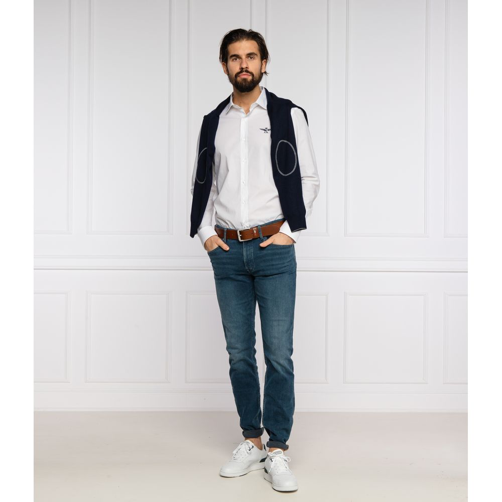 Slim Fit Λευκό βαμβακερό πουκάμισο με λογότυπο Eagle