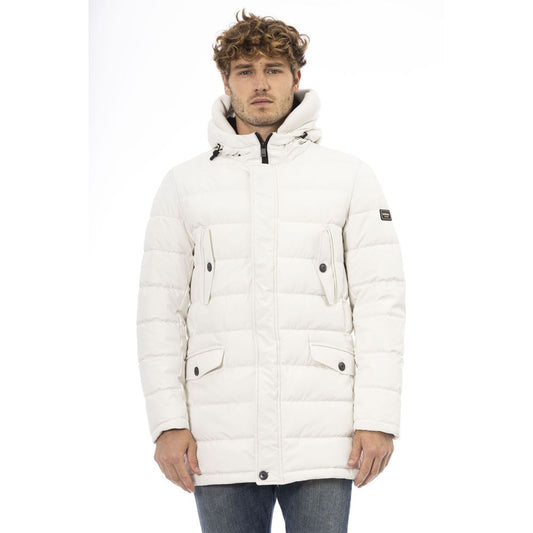 White Polyester Men's Hooded Jacket