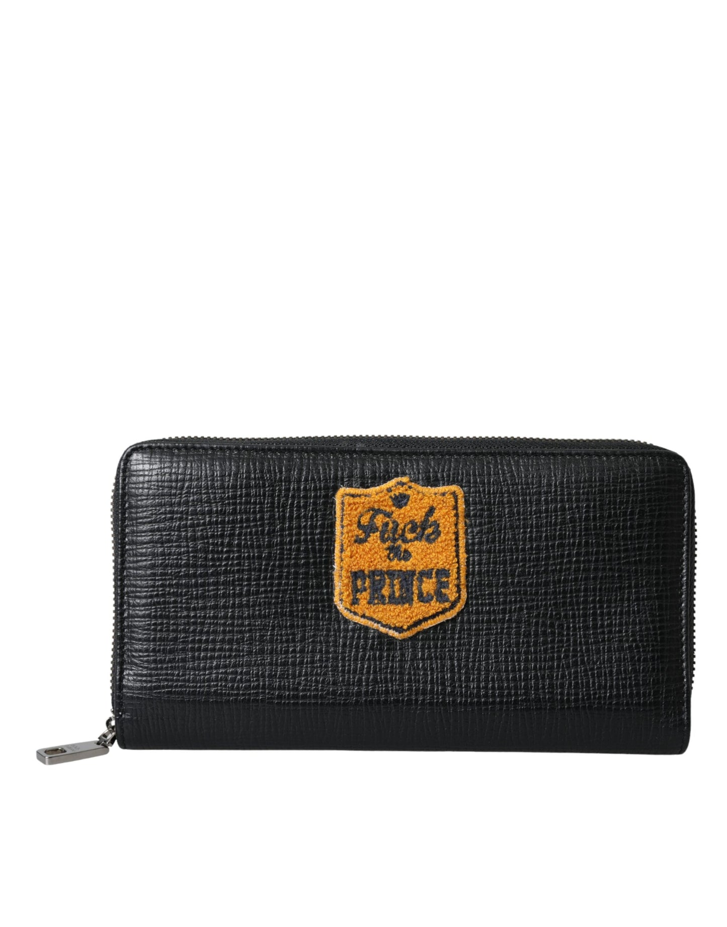 Black Leather Logo Patch Zip Around Continental Wallet