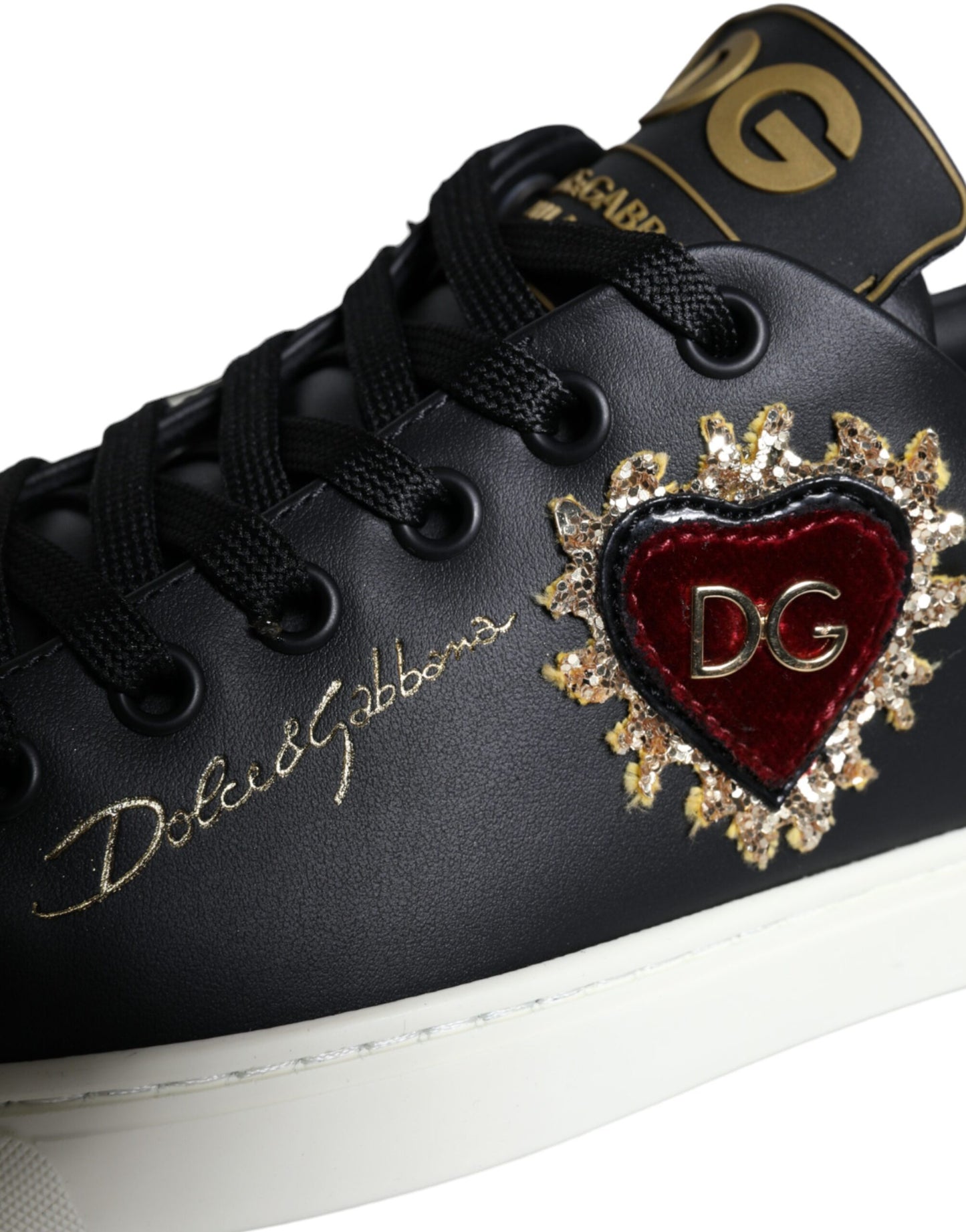 Black Portofino Sacred Heart Sneakers Shoes