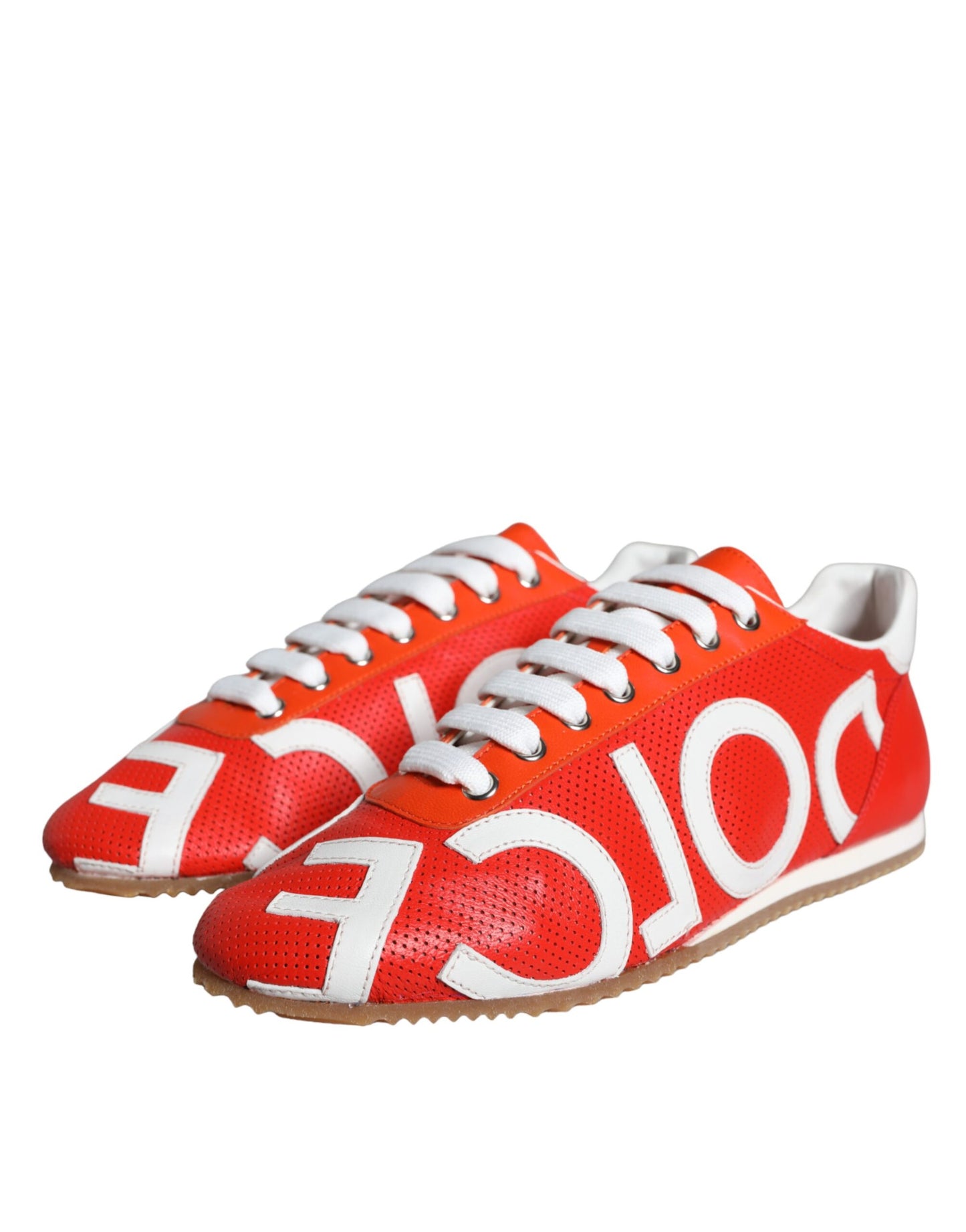 Red White Leather Logo Casual Sneakers Shoes