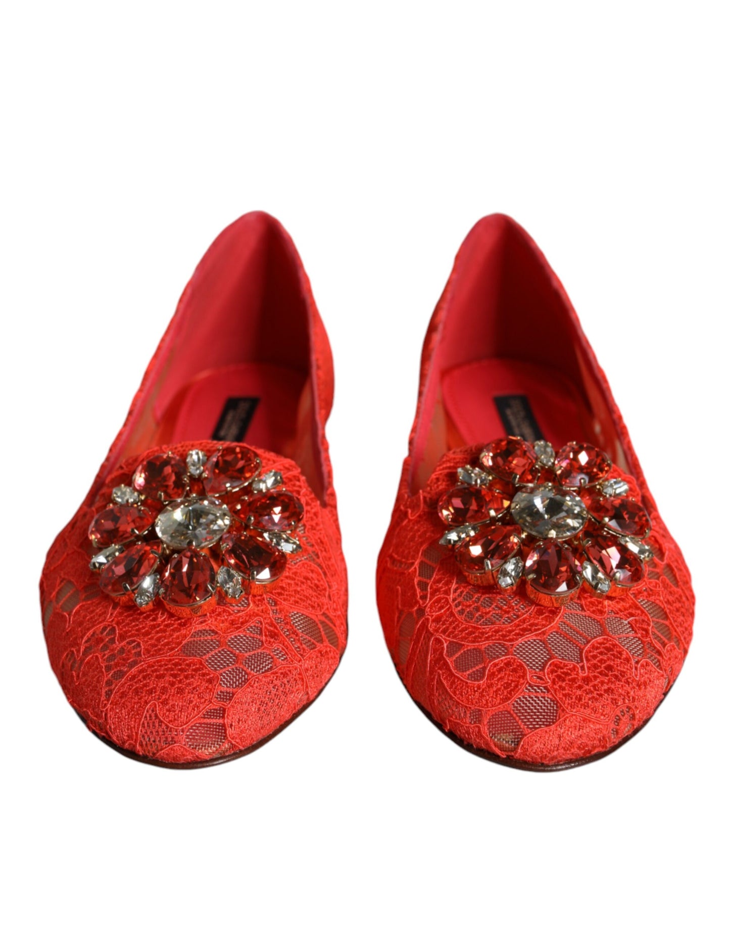 Coral Lace Crystal Ballet Flats Loafers Shoes