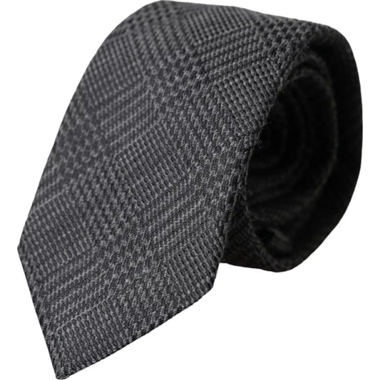 Dark Gray Plaid Patterned Silk Adjustable Men Tie