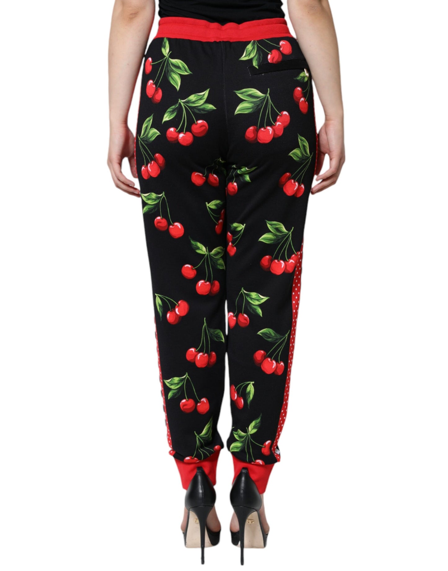 Black Red Cherry Mid Waist Jogger Pants