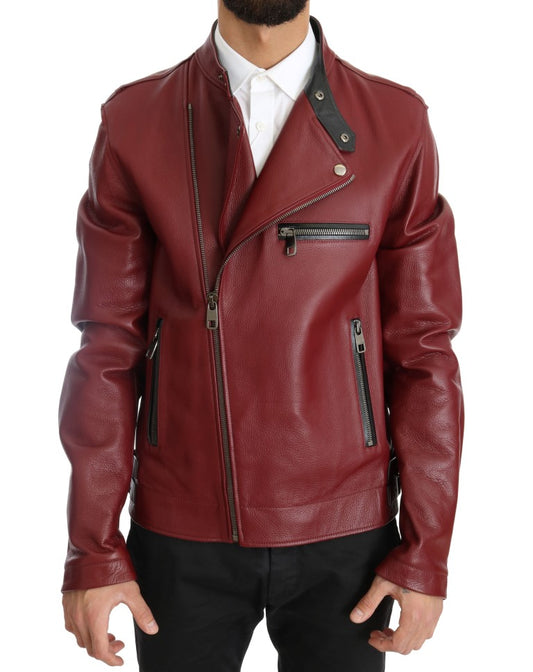 Radiant Red Leather Biker Jacket Motorcycle