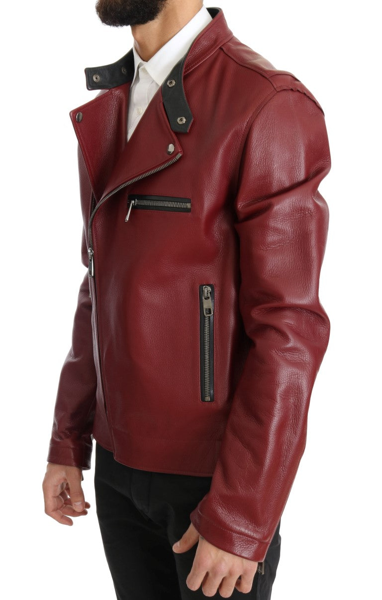 Radiant Red Leather Biker Jacket Motorcycle