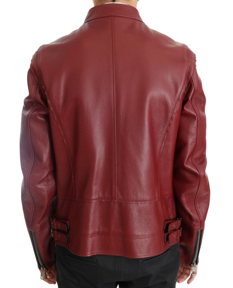 Radiant Red Leather Biker Jacket Motorcycle