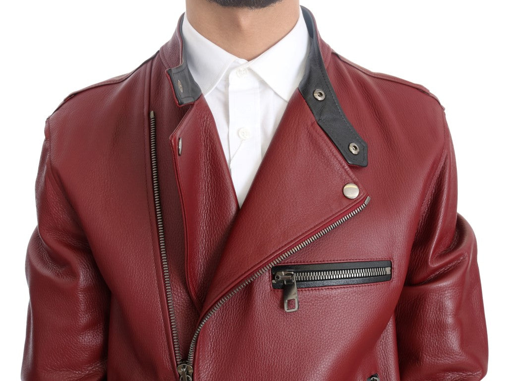 Radiant Red Leather Biker Jacket Motorcycle