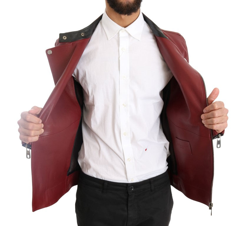 Radiant Red Leather Biker Jacket Motorcycle