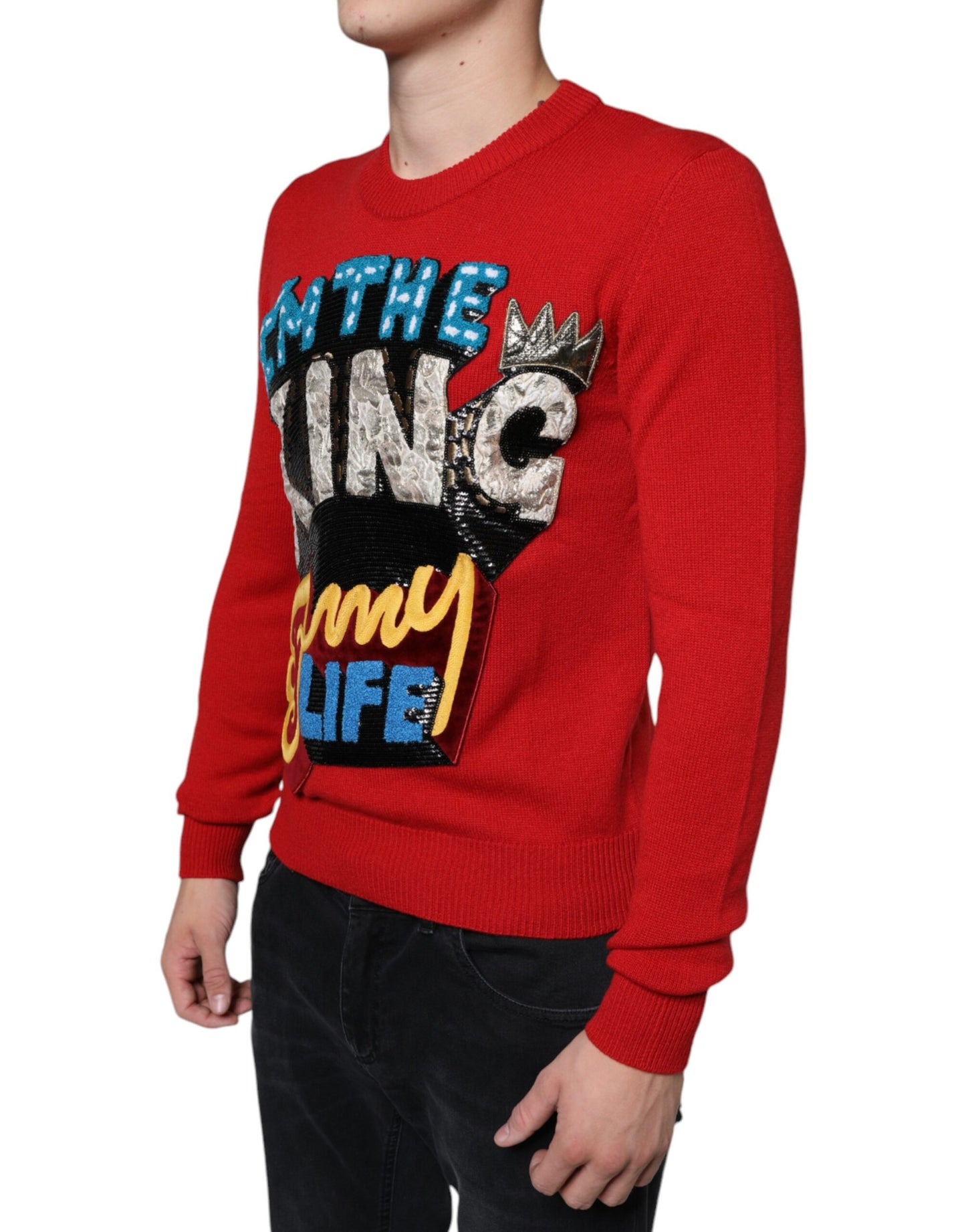 Red I'm The King Wool Crew Neck Sweatshirt Sweater