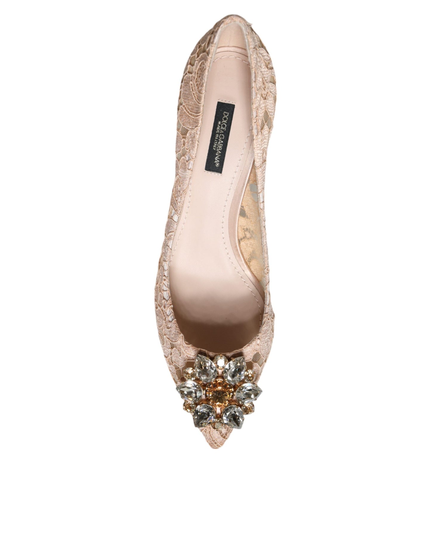 Beige Taormina Lace Crystal Heels Pumps Shoes