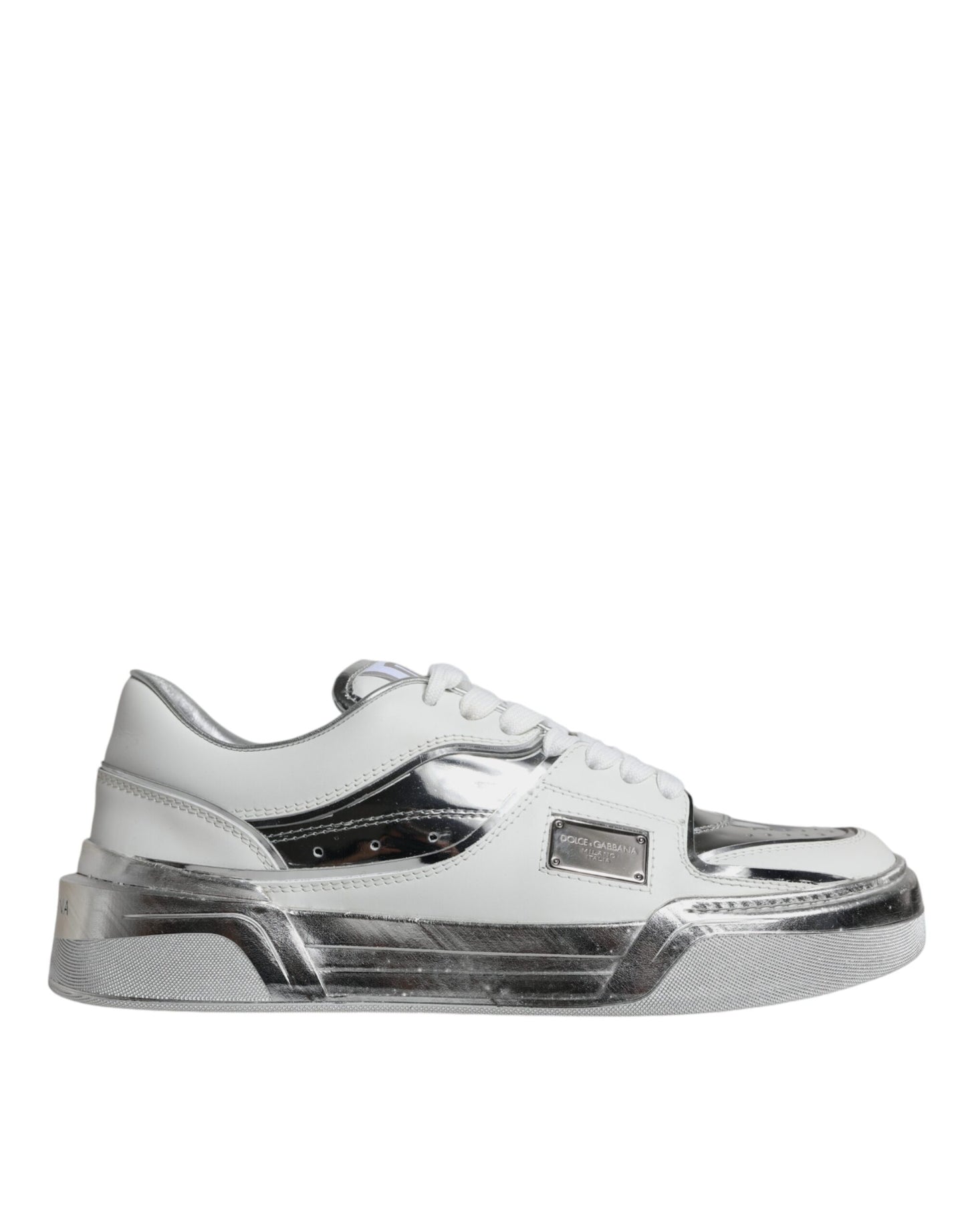 White Silver Leather Low Top Sneakers Shoes