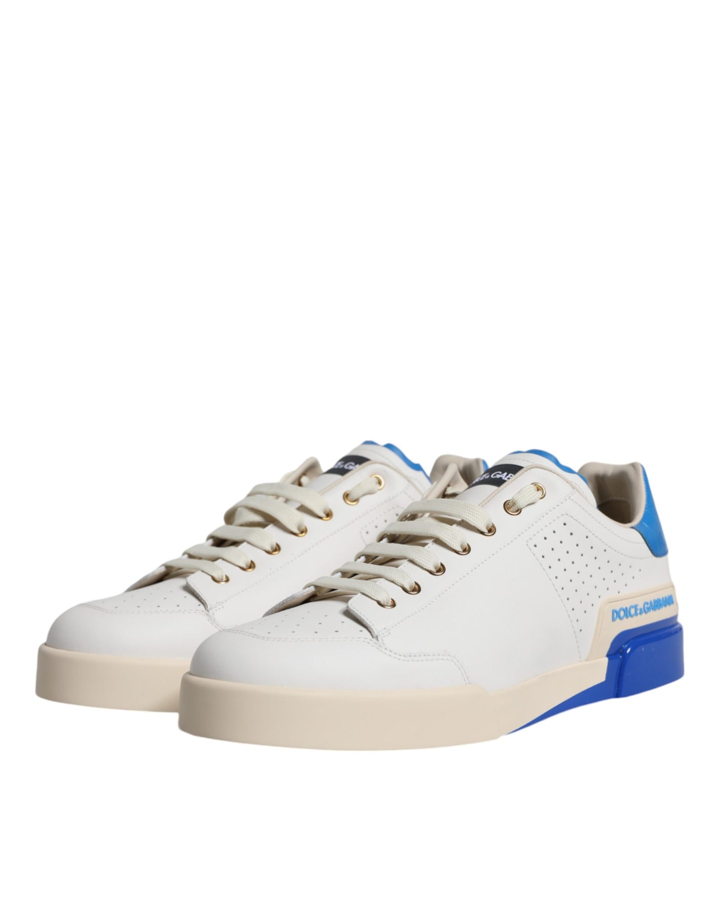 White Blue Perforated Low Top Sneakers Shoes