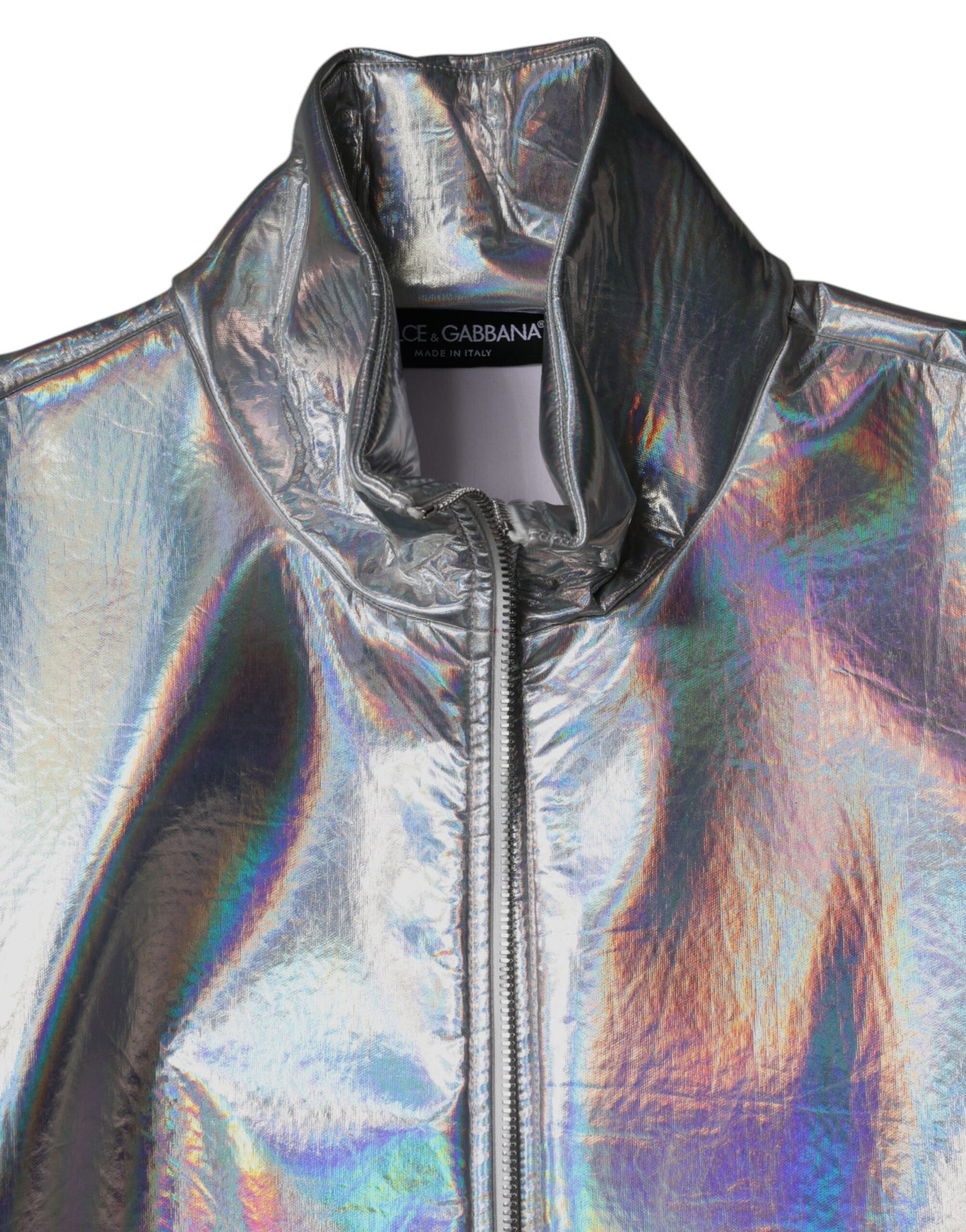 Silver Iridescent Full Zip Men Bomber Jacket