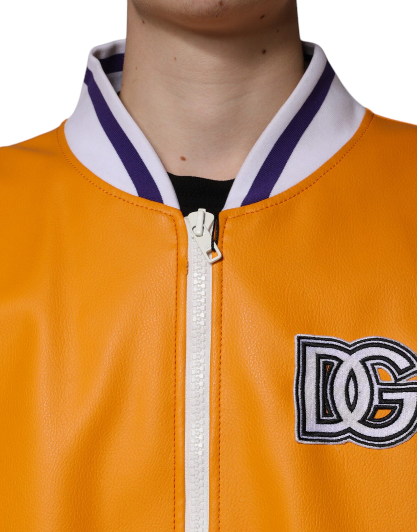 Orange White Full Zip Jersey Bomber Jacket