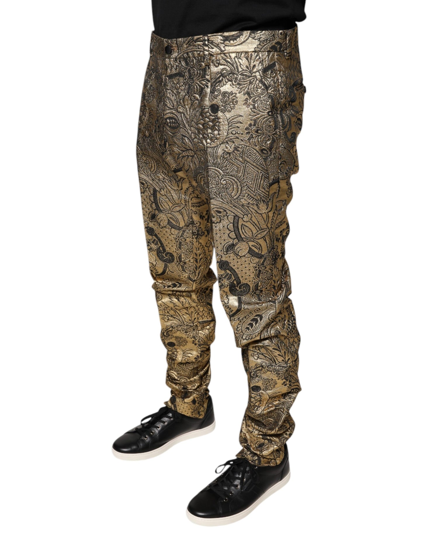 Gold Floral Jacquard Men Dress Pants