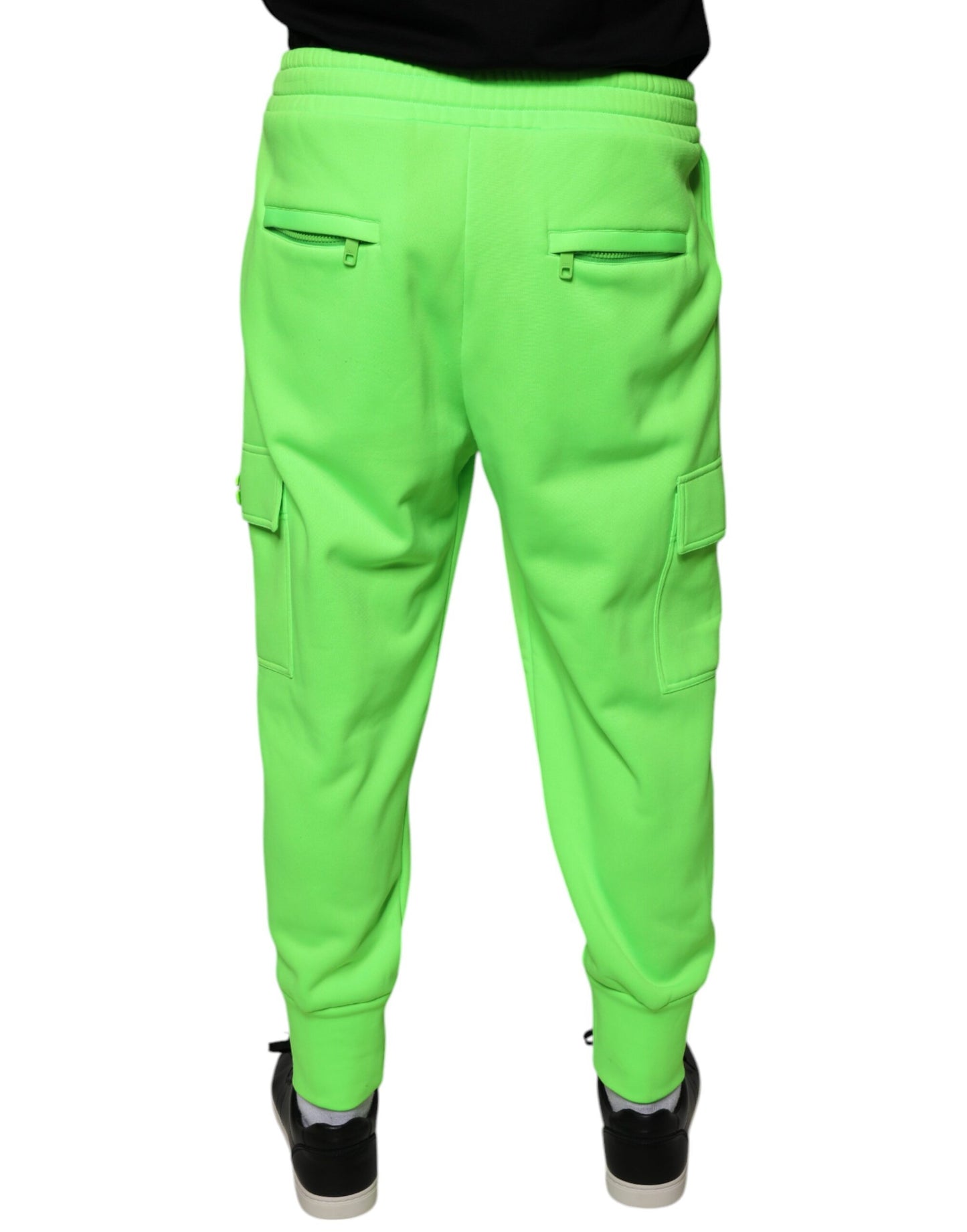 Neon Green Polyester Cargo Jogger Sweatpants Pants