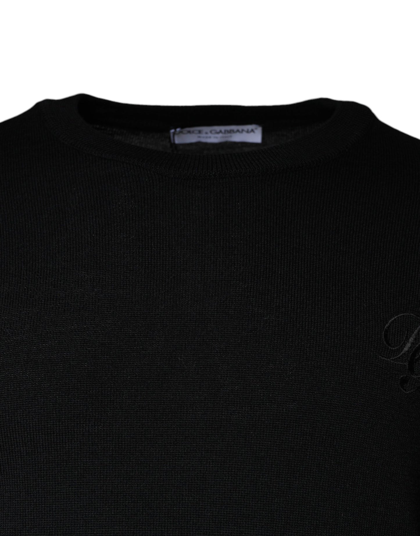 Black Wool Knit Crew Neck Pullover Sweater