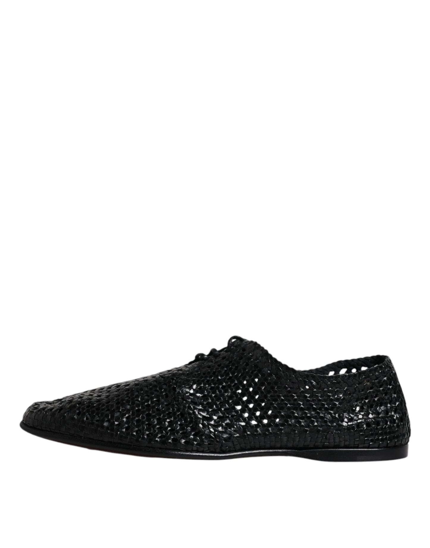 Black Woven Leather Lave Up Derby Shoes