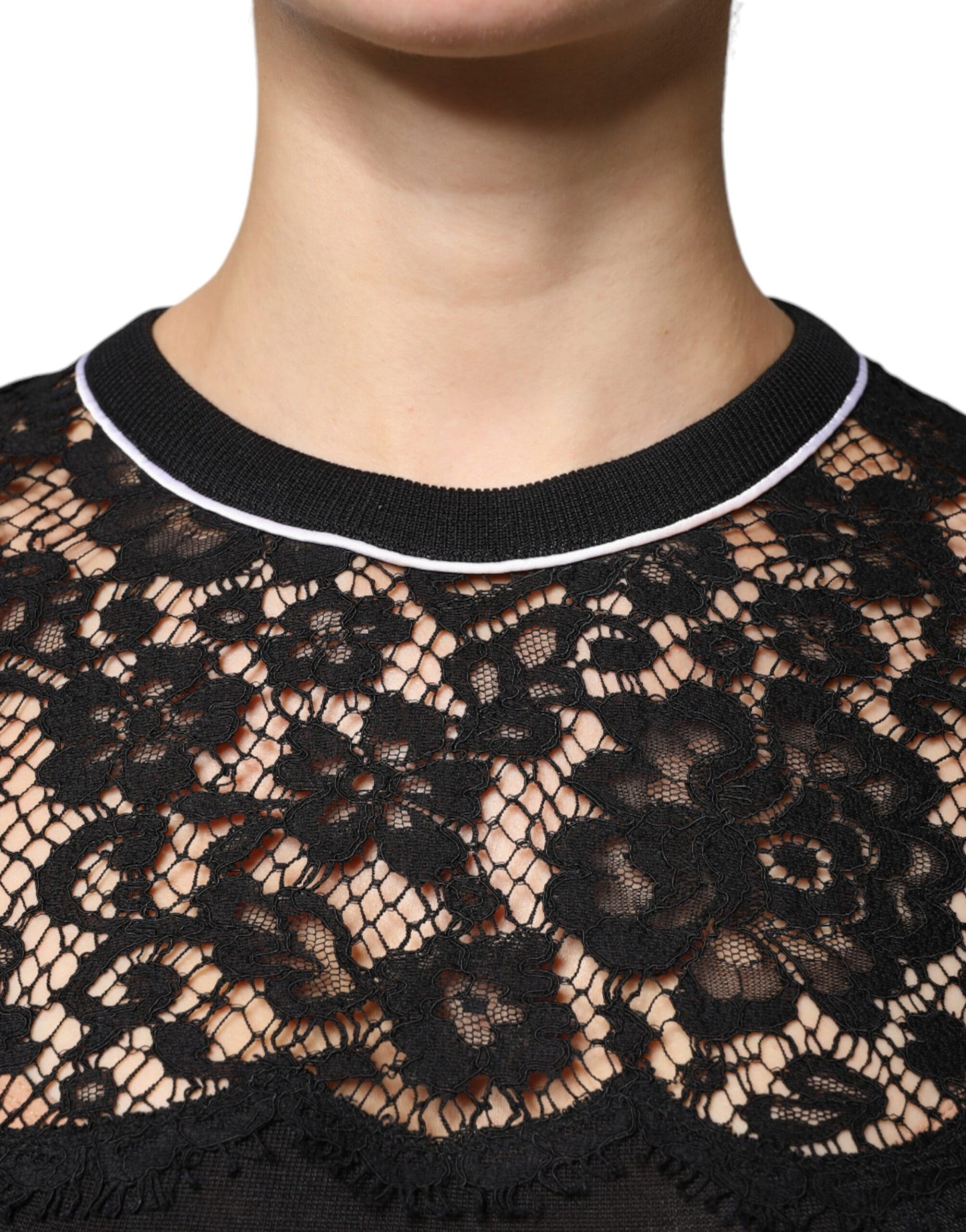 Black Floral Lace Silk Pullover Blouse Top